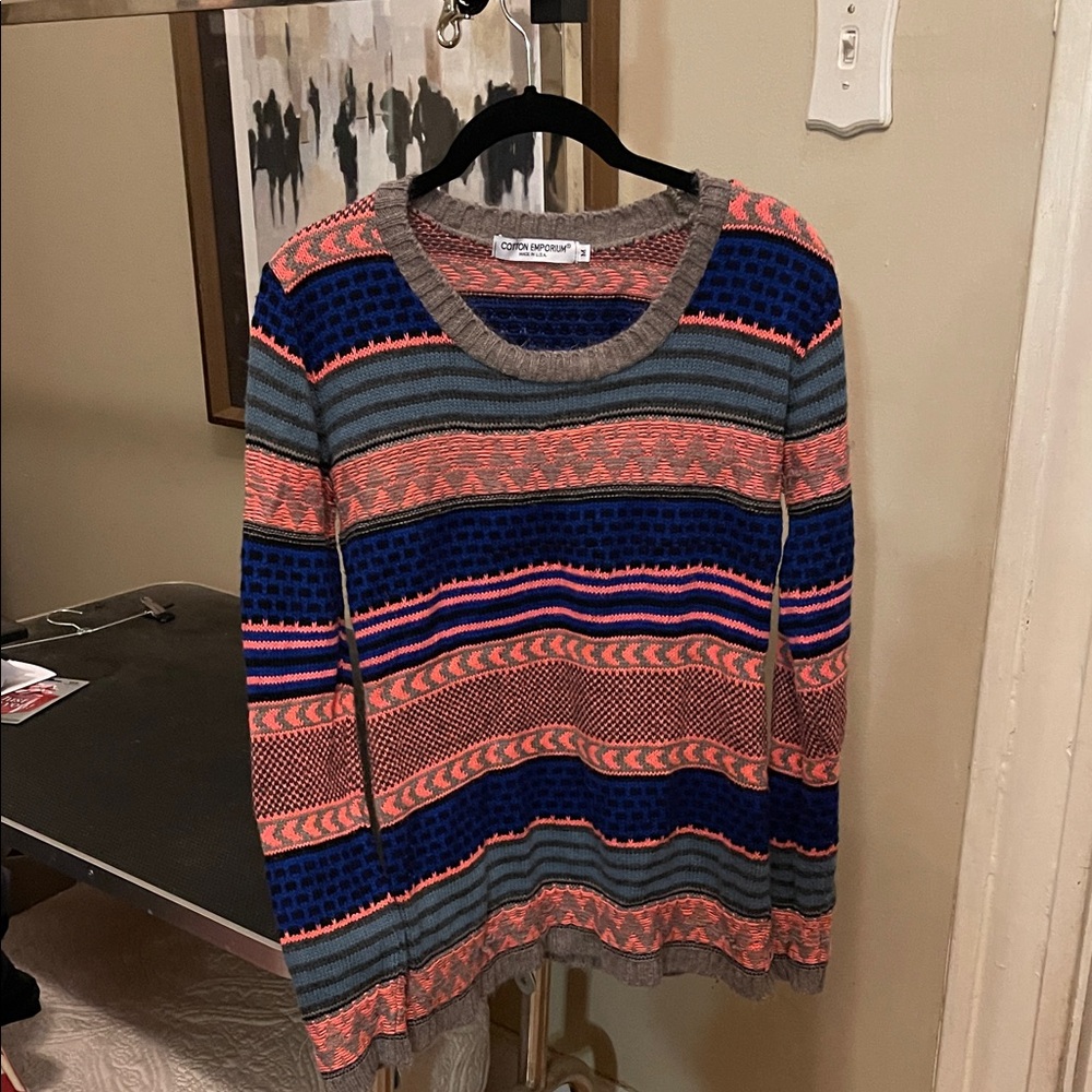 Cotton Emporium Striped Knit Top - Coral, Navy & Gray